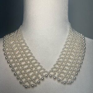 Vintage 1950s–1960s Faux Pearl Mesh Bib Necklace | Couture-Style Evening